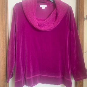 Coldwater Creek Fuschia Velour Cowl neck top size 1X